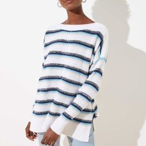LOFT Women's Stripe Textured Poncho Sweater Size Small